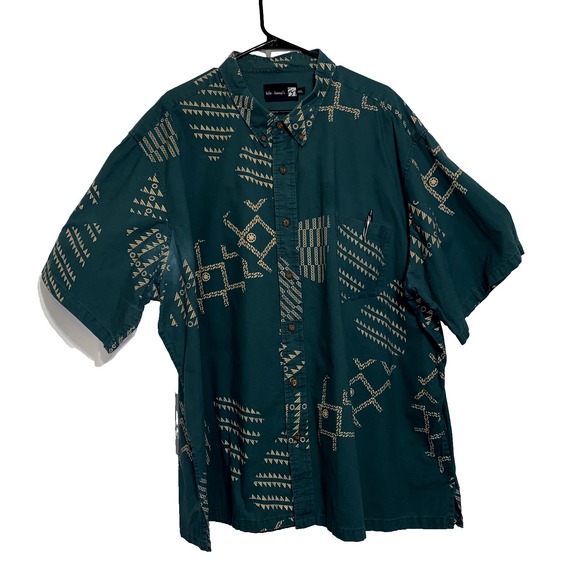 SIG ZANE Hawaiian Aloha Shirt Green Beige Button Down Size 4XL Petroglyph Design - Picture 1 of 10